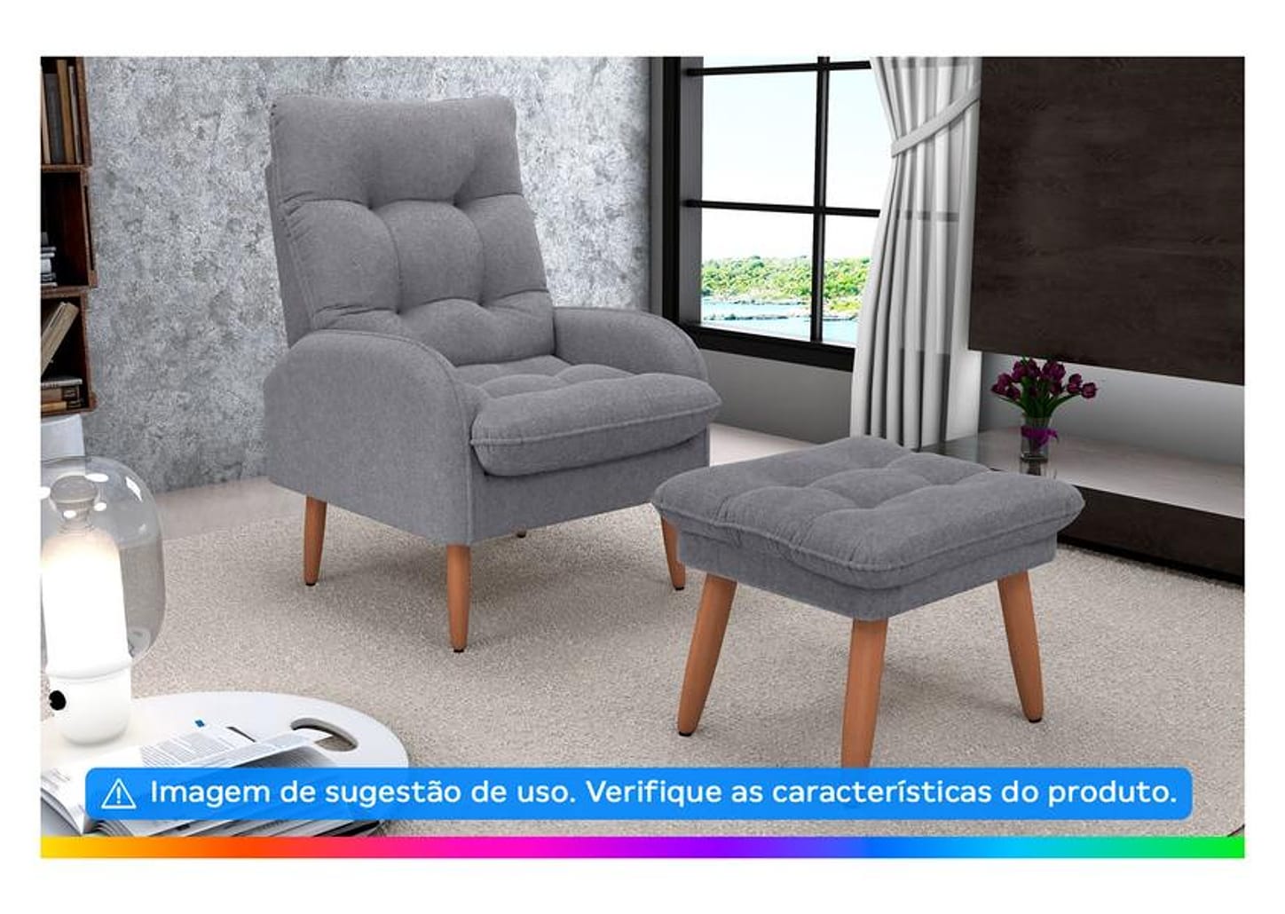 Puff Retangular Cinza Nantes Matrix