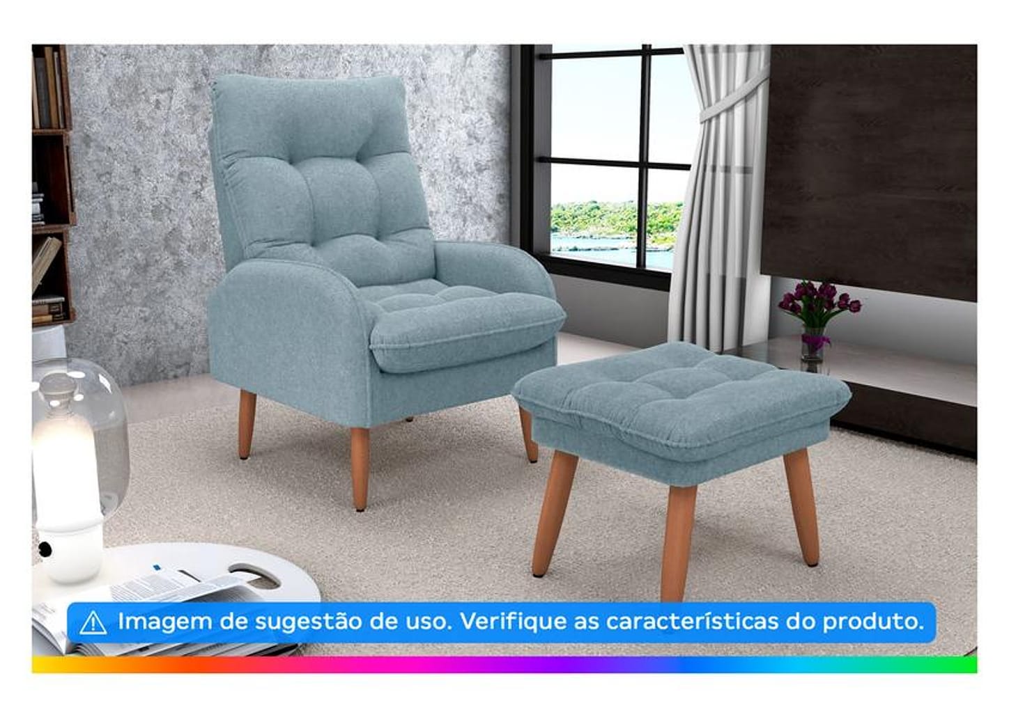 Puff Retangular Azul Nantes Matrix