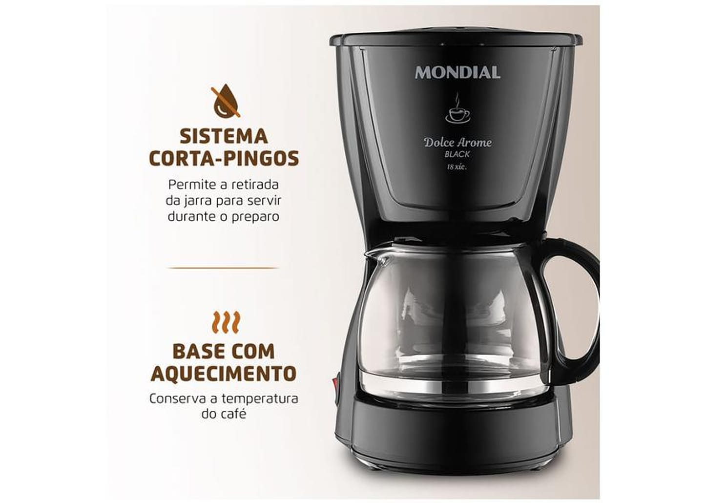 Cafeteira Elétrica Mondial Dolce Arome Black C-30-18X-FB 18 Cafés Preta