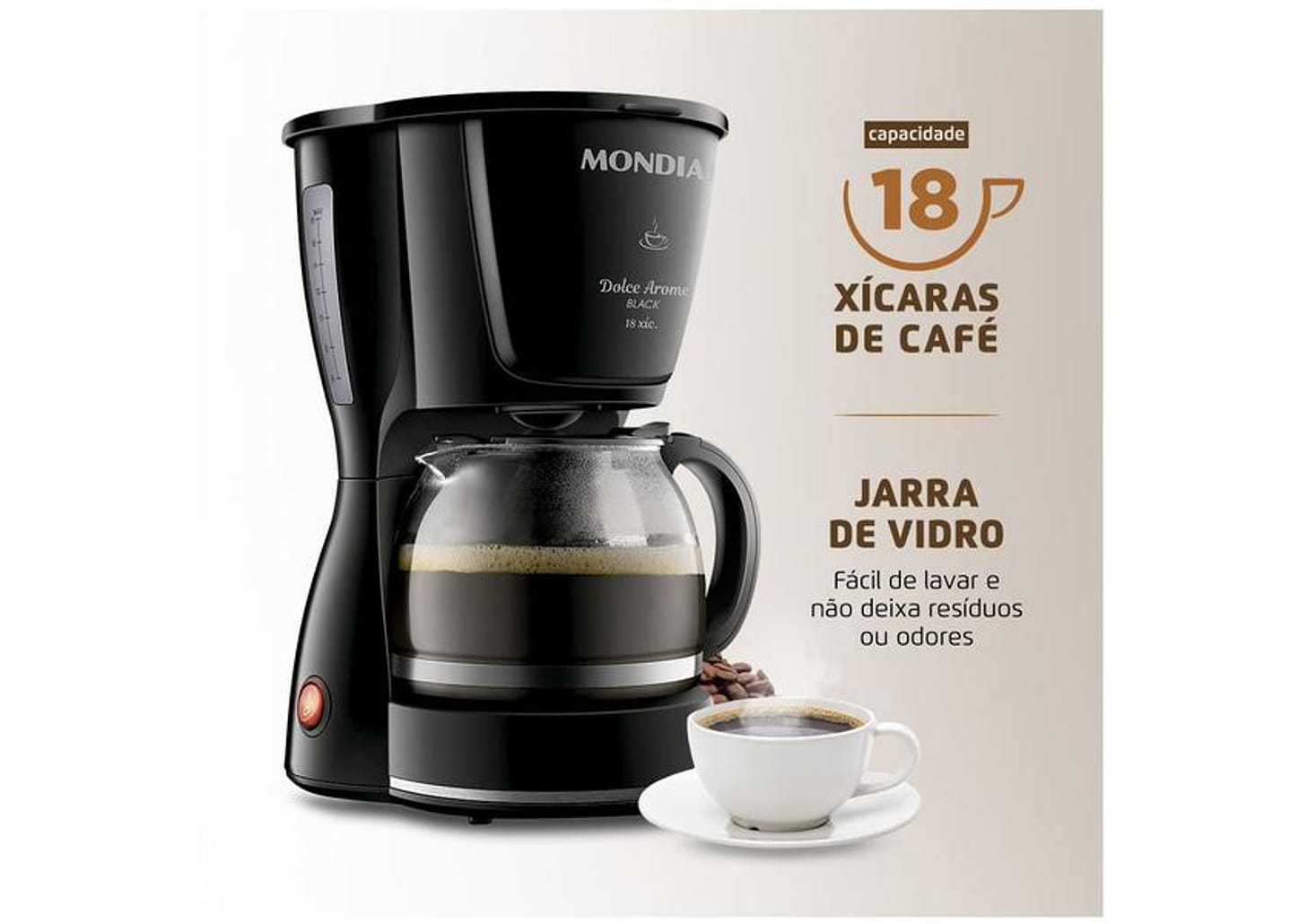 Cafeteira Elétrica Mondial Dolce Arome Black C-30-18X-FB 18 Cafés Preta