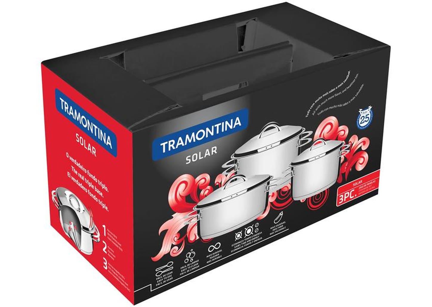 Jogo de Panelas Tramontina Solar 65510740 Inox - Fundo Triplo 3 Peças
