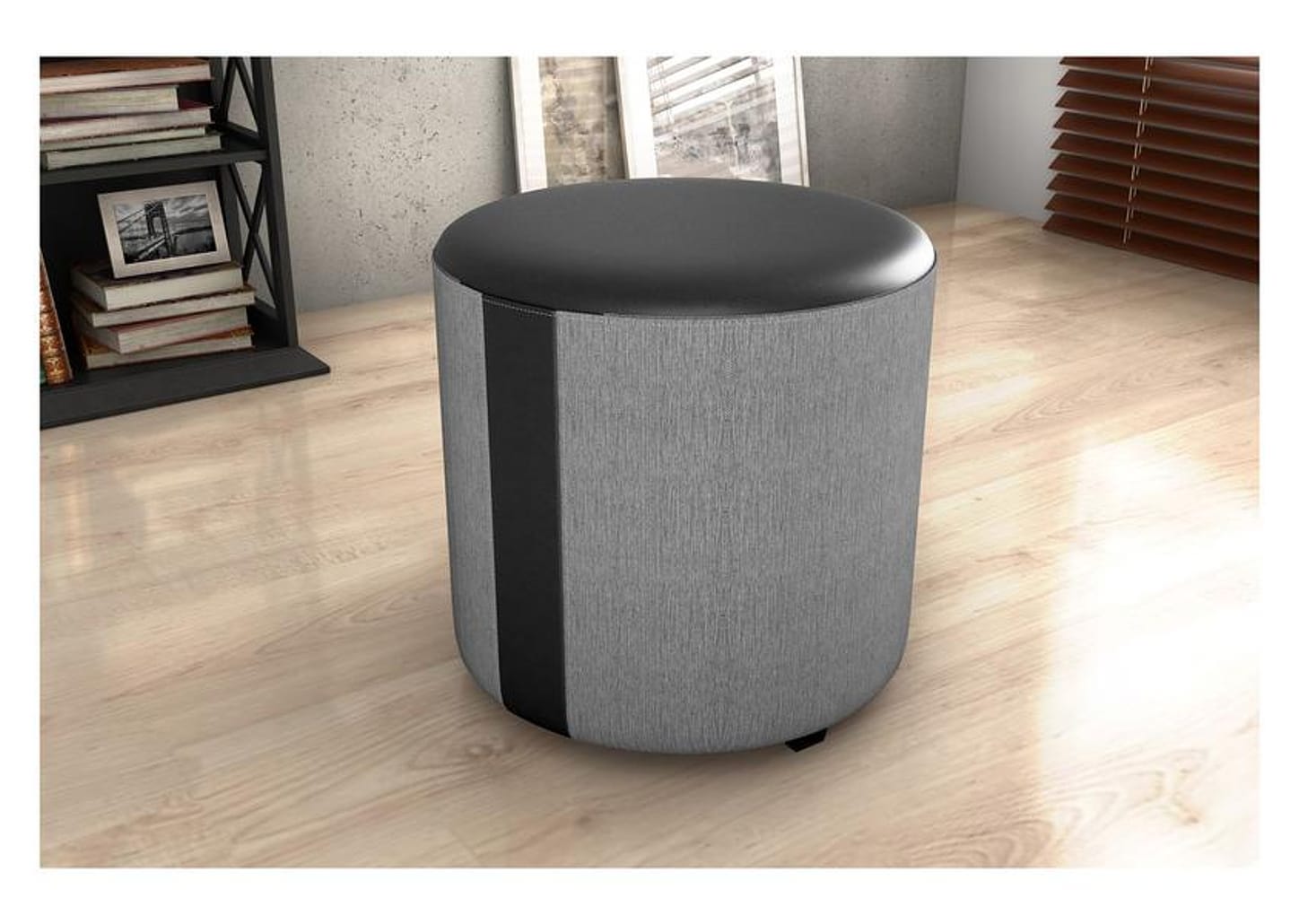 Puff Circular Solteiro Preto e Cinza Copenhage Matrix