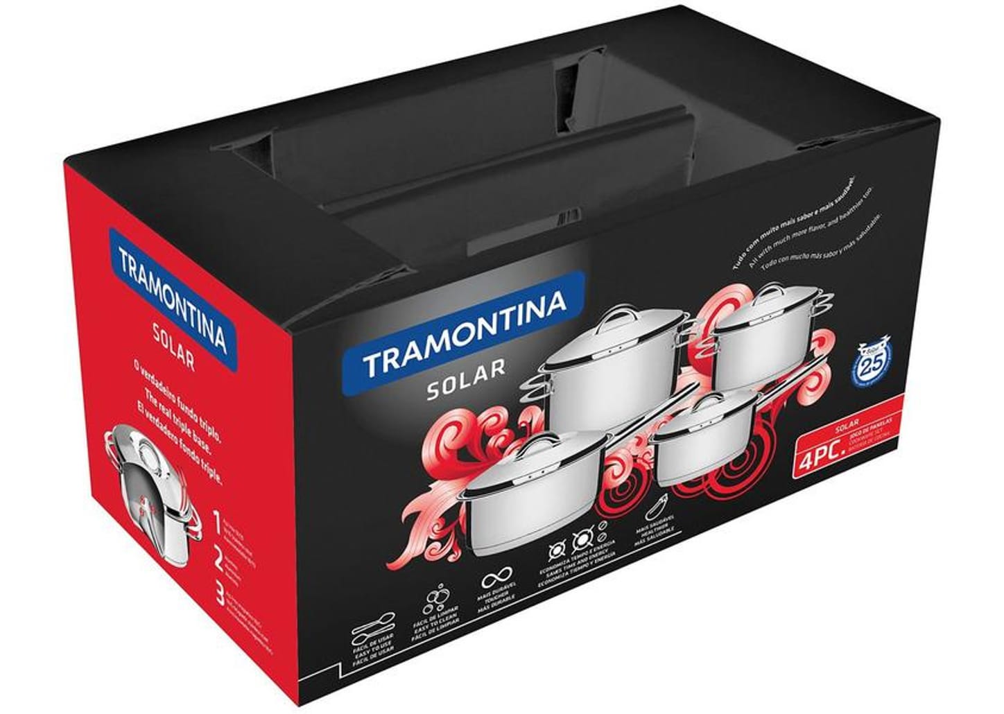 Jogo de Panelas Tramontina Inox Fundo Tri - Fundo Triplo 4 Peças Solar