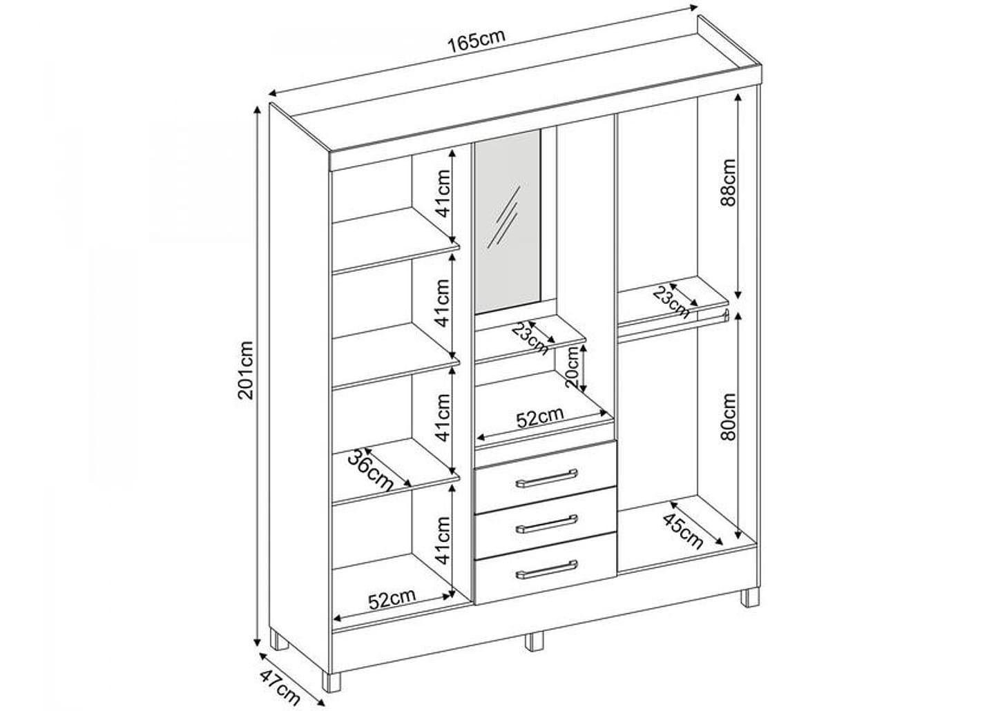 Guarda-roupa Solteiro com Espelho 4 Portas 3 Gavetas Demóbile Capelinha