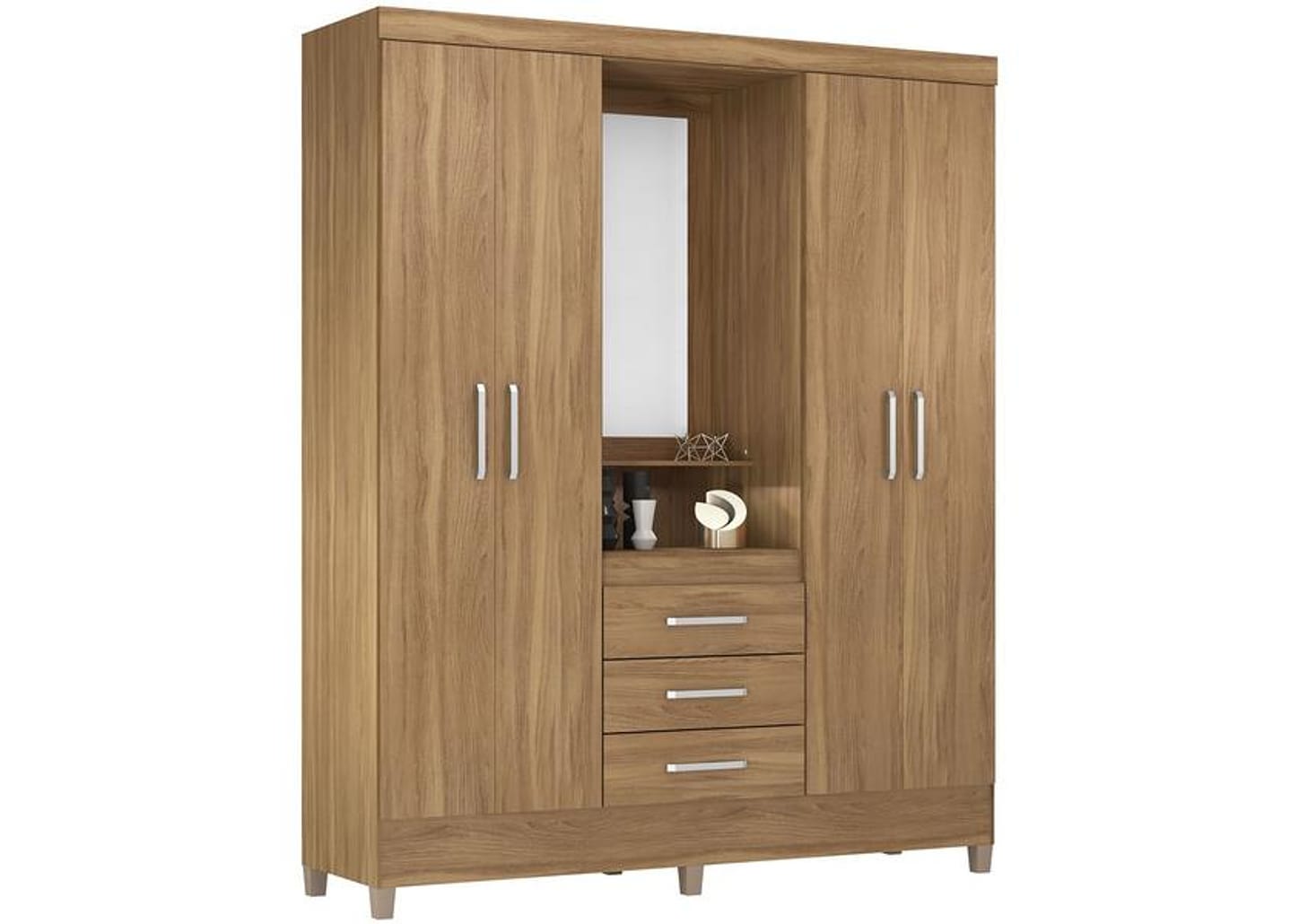 Guarda-roupa Solteiro com Espelho 4 Portas 3 Gavetas Demóbile Capelinha