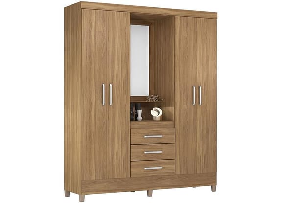 Guarda-roupa Solteiro com Espelho 4 Portas 3 Gavetas Demóbile Capelinha