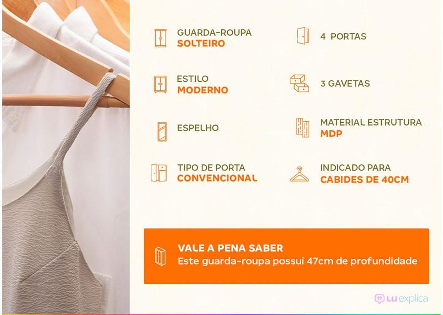 Guarda-roupa Solteiro com Espelho 4 Portas 3 Gavetas Demóbile Capelinha