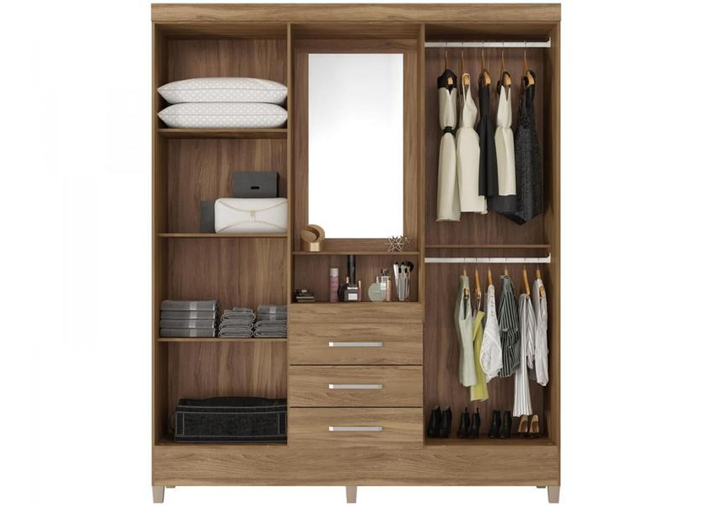 Guarda-roupa Solteiro com Espelho 4 Portas 3 Gavetas Demóbile Capelinha