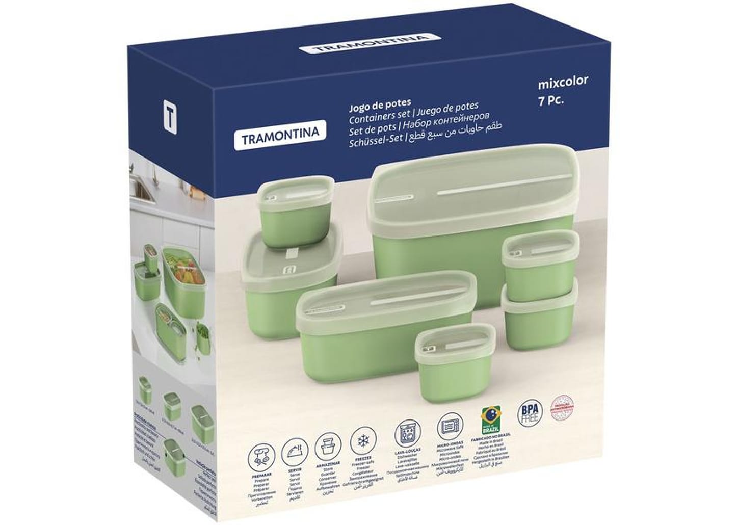 Jogo de Potes Hermético Tramontina com Tampa Mixcolor 7 Peças