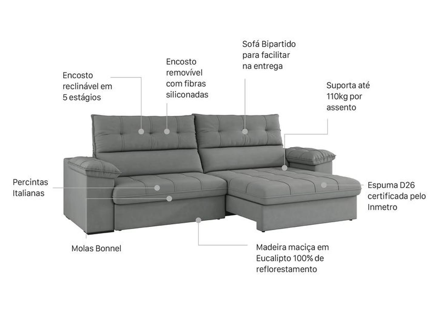 Sofá 4 Lugares Reclinável Suede Veludo Everest Flexforma Estofados