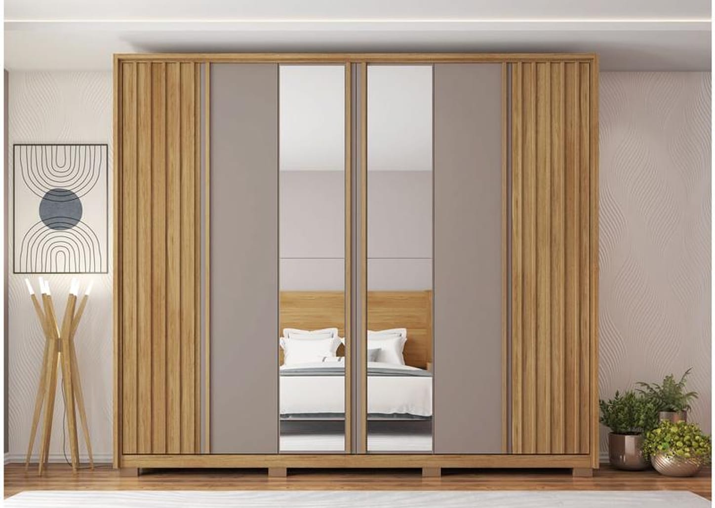 Guarda-roupa Casal com Espelho 6 Portas 4 Gavetas Caemmun Apollo