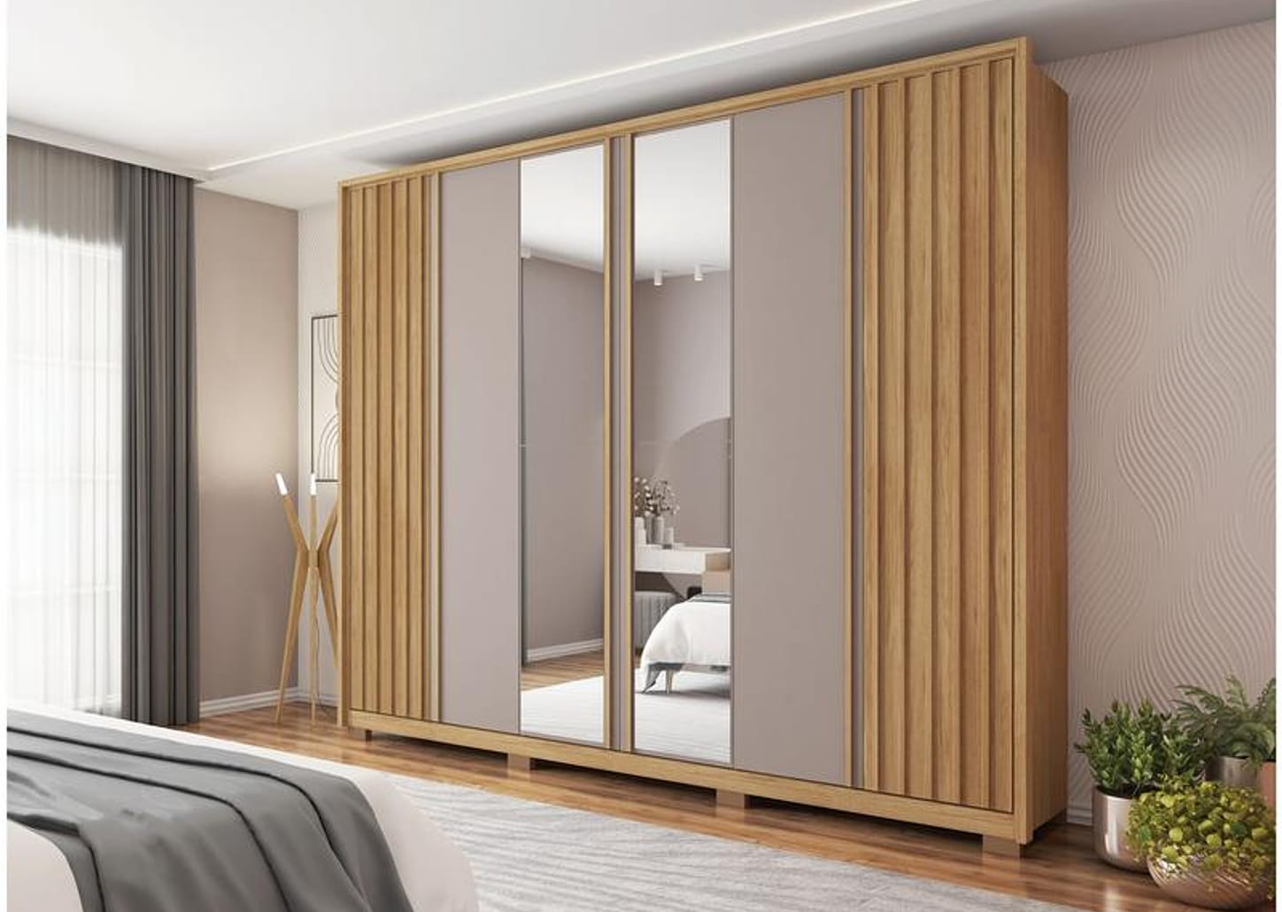 Guarda-roupa Casal com Espelho 6 Portas 4 Gavetas Caemmun Apollo