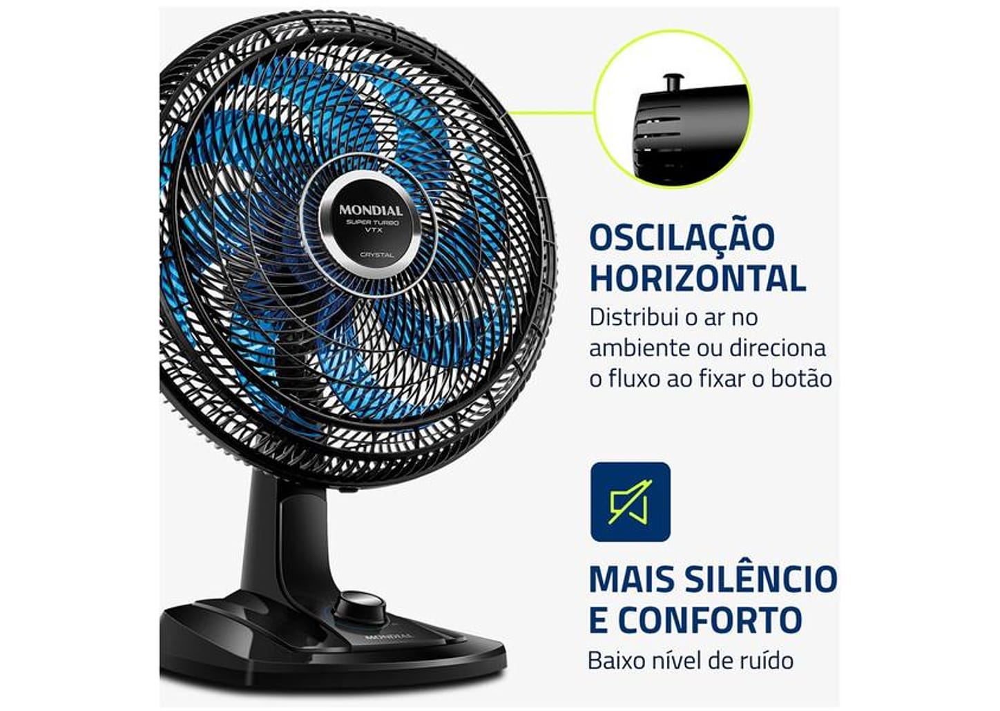Ventilador de Mesa Mondial Super Turbo VTX-40-Crystal 40cm 8 Pás 3 Velocidades Preto