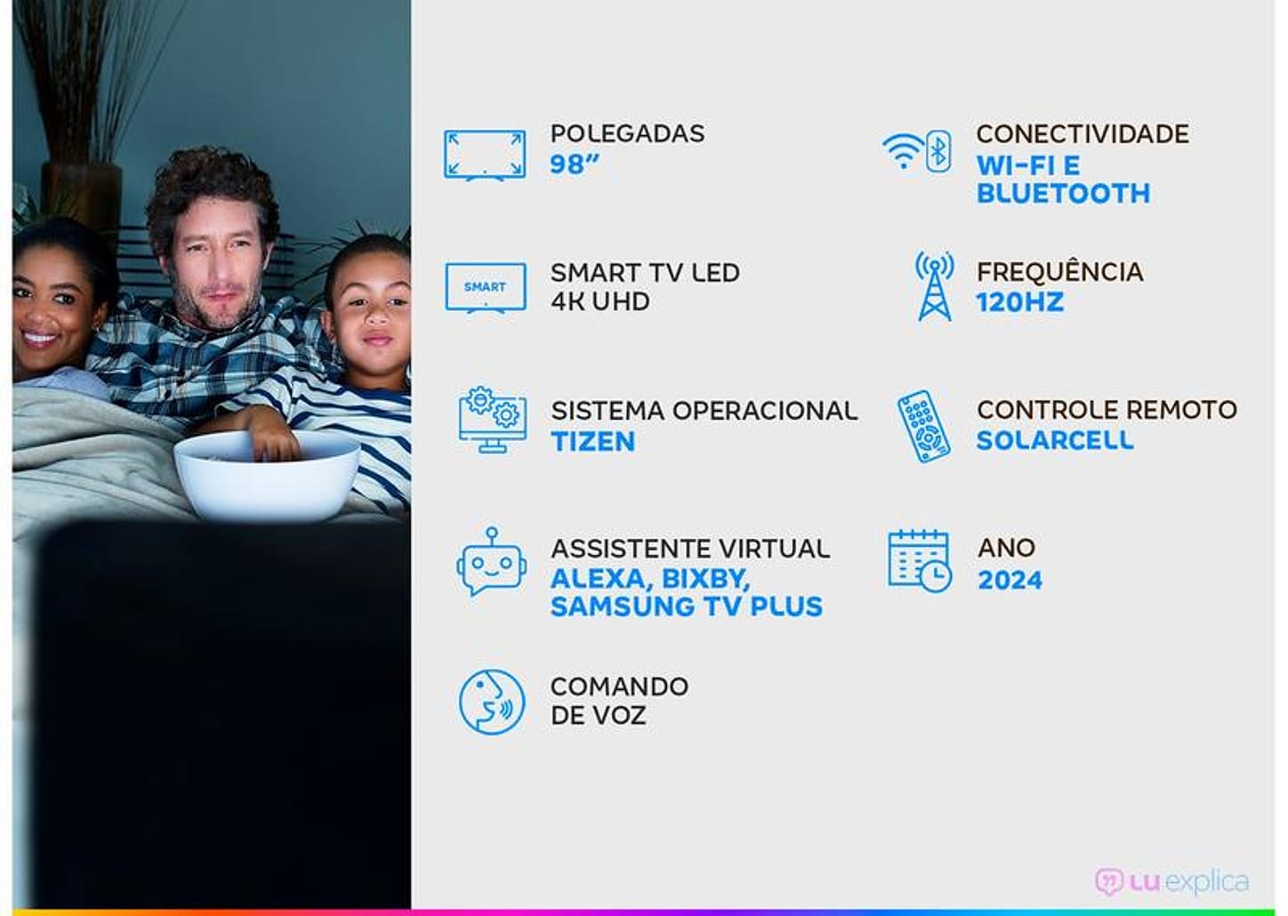 Smart TV 98" 4K UHD Crystal UHD LED Samsung Super Big 98DU9000 VA 120Hz Wi-Fi Bluetooth com Alexa 3 HDMI 2 USB