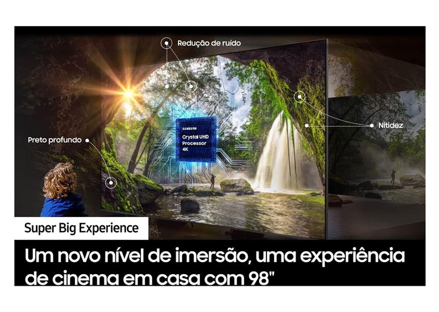 Smart TV 98" 4K UHD Crystal UHD LED Samsung Super Big 98DU9000 VA 120Hz Wi-Fi Bluetooth com Alexa 3 HDMI 2 USB