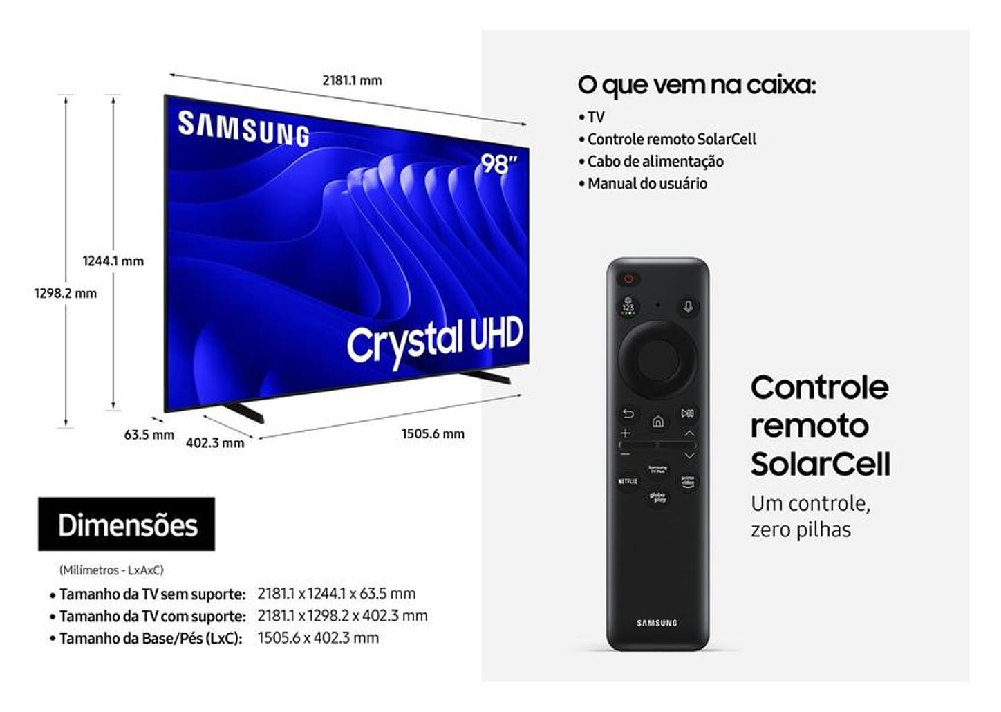 Smart TV 98" 4K UHD Crystal UHD LED Samsung Super Big 98DU9000 VA 120Hz Wi-Fi Bluetooth com Alexa 3 HDMI 2 USB