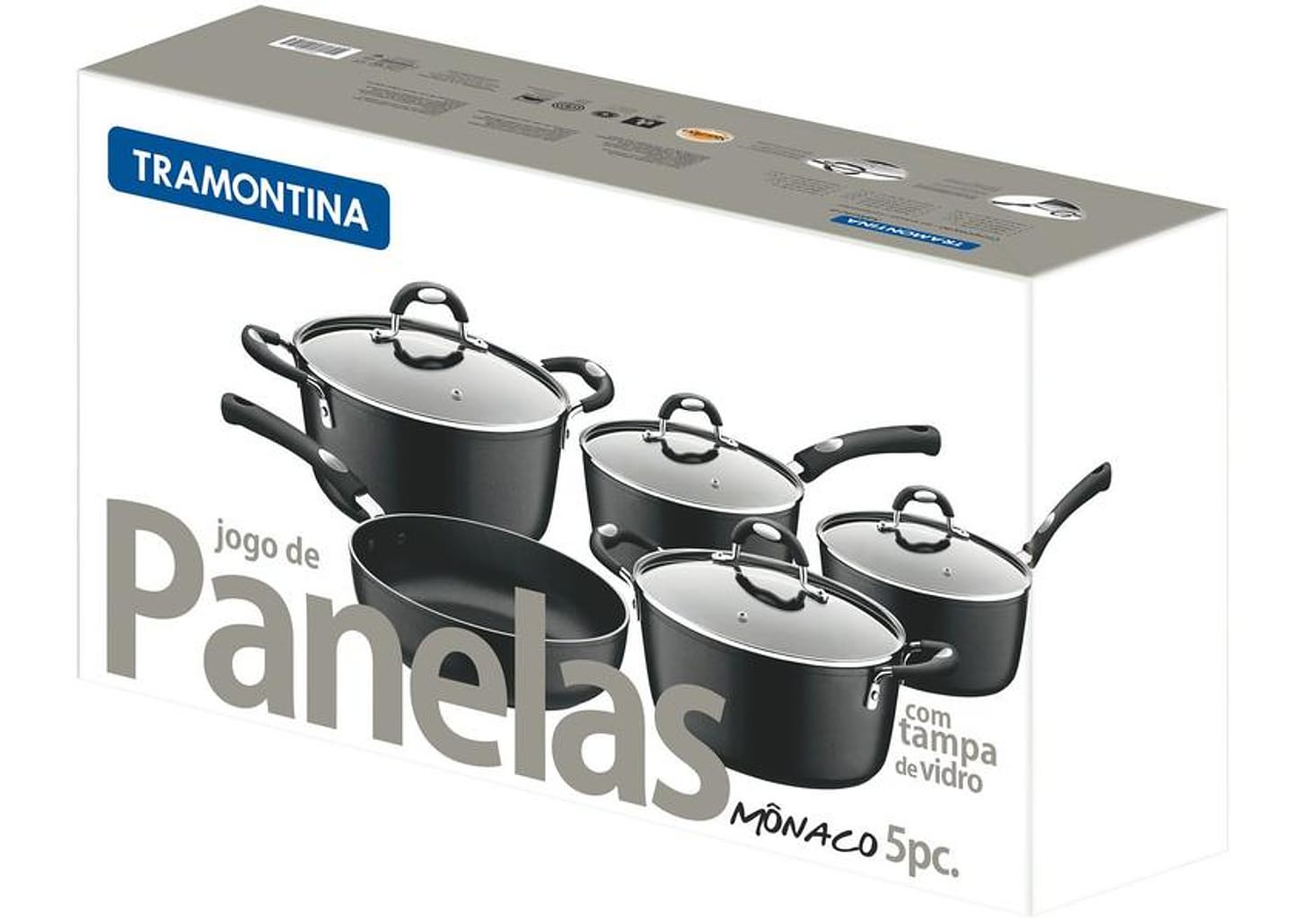 Jogo de Panelas Tramontina Antiaderente de Alumínio Preta 5 Peças Convida Mônaco