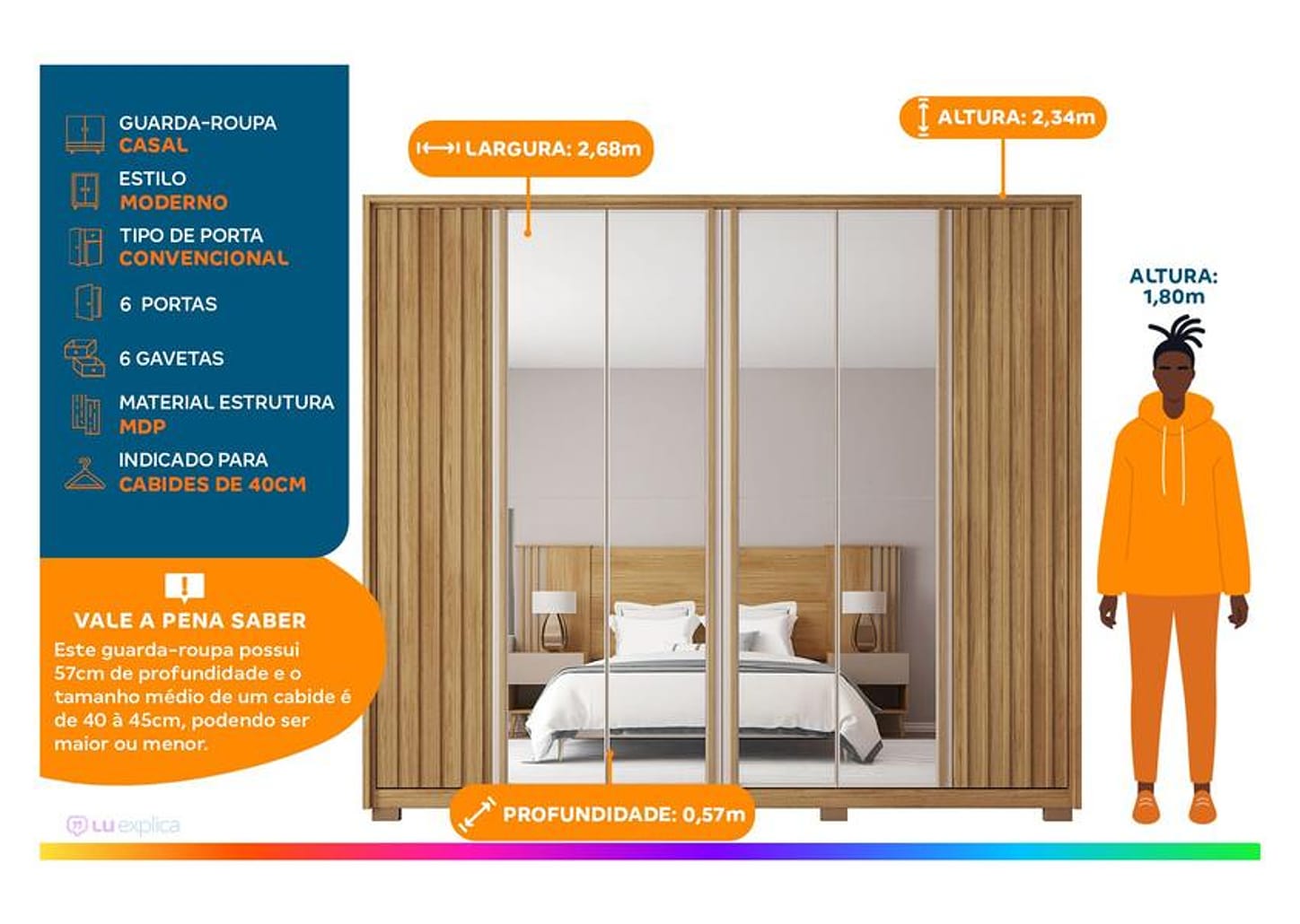 Guarda-roupa Casal com Espelho 6 Portas 6 Gavetas Caemmun Apollo