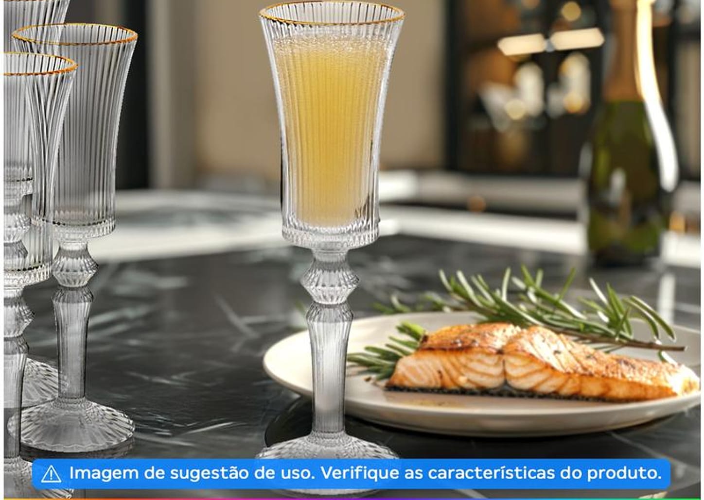 Jogo de Taças de Vidro para Champanhe Transparente e Dourado 150ml 6 Peças Hauskraft Graffiato