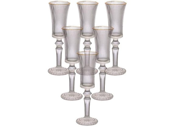 Jogo de Taças de Vidro para Champanhe Transparente e Dourado 150ml 6 Peças Hauskraft Graffiato