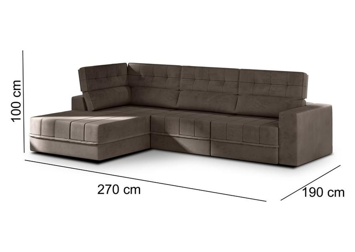 Sofá Canto + 2 lugares Retrátil Reclinável Veludo Phormatta Pacific