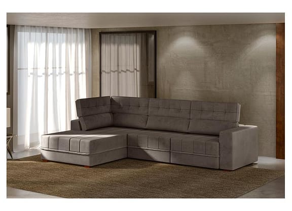 Sofá Canto + 2 lugares Retrátil Reclinável Veludo Phormatta Pacific