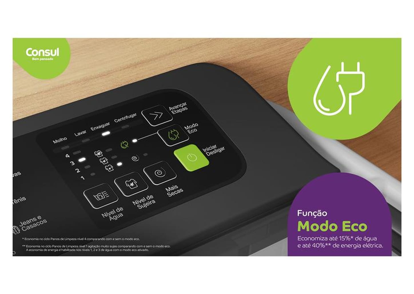Lavadora de Roupas Consul 15kg Cesto Inox 12 Programas de Lavagem CWN15AB