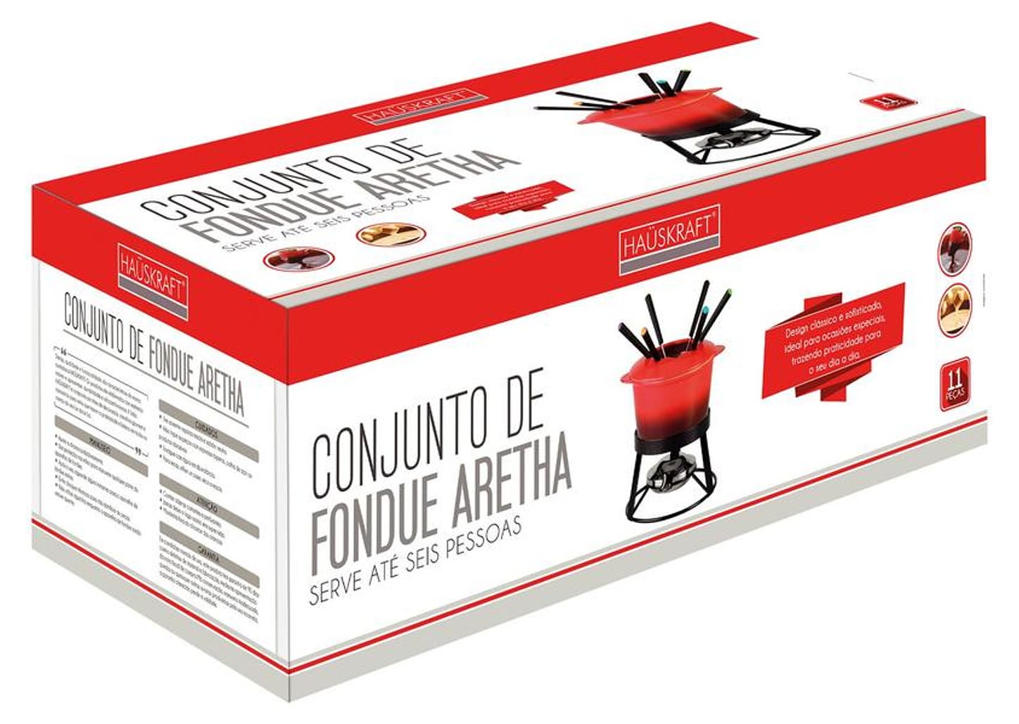 Conjunto Raclette e Aparelho de Fondue Cerâmica - Hauskraft Vermelho Aretha 11 Peças