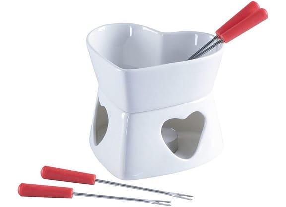 Conjunto Raclette e Aparelho de Fondue Cerâmica - Hauskraft Branco e Vermelho Herstal 7 Peças