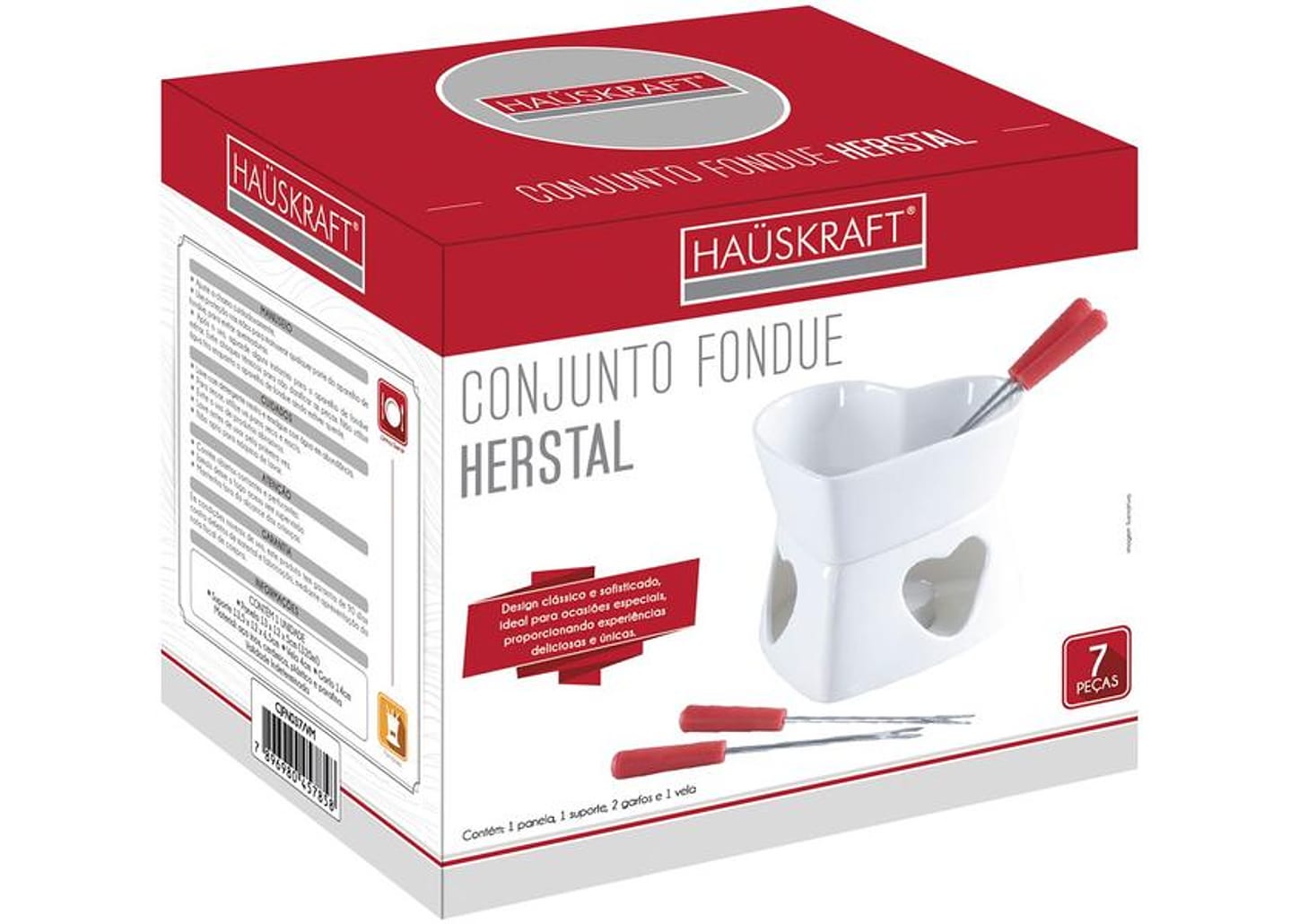 Conjunto Raclette e Aparelho de Fondue Cerâmica - Hauskraft Branco e Vermelho Herstal 7 Peças