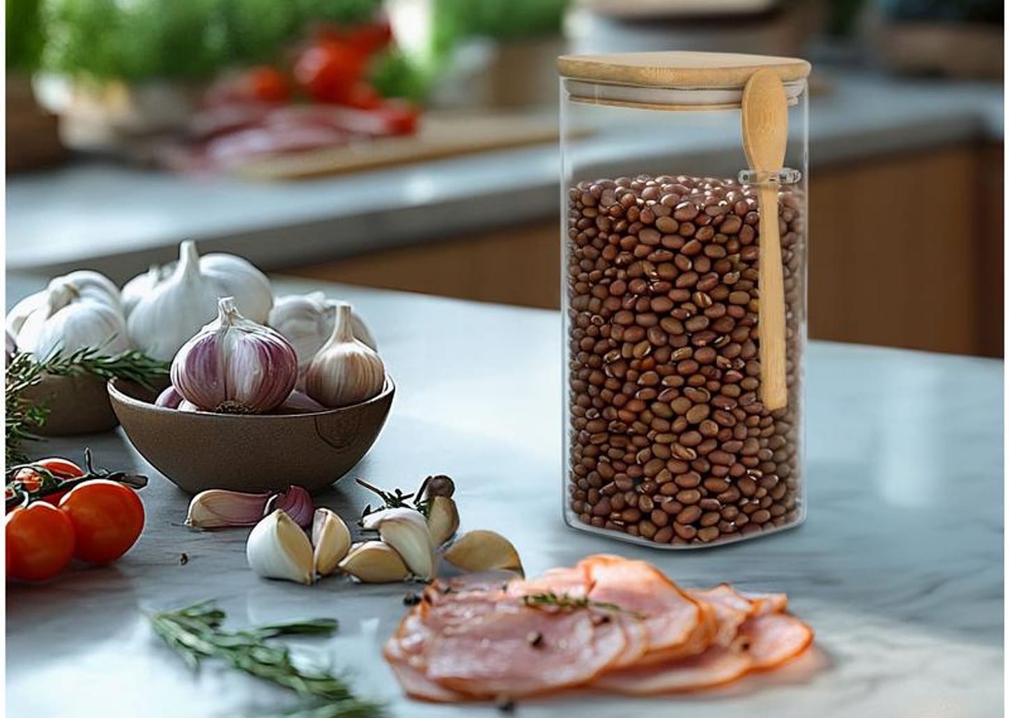 Pote de Vidro Hermético Hauskraft com Tampa Quadrado 1,7L Liege com Colher