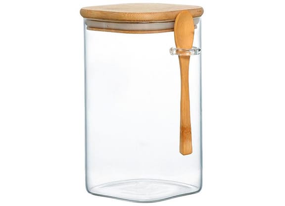 Pote de Vidro Hermético Hauskraft com Tampa Quadrado 1,3L Liege com Colher