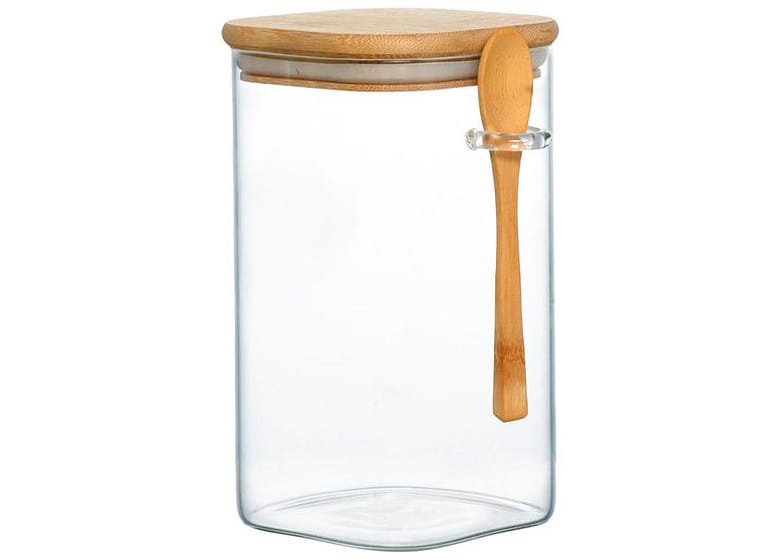 Pote de Vidro Hermético Hauskraft com Tampa Quadrado 1,3L Liege com Colher