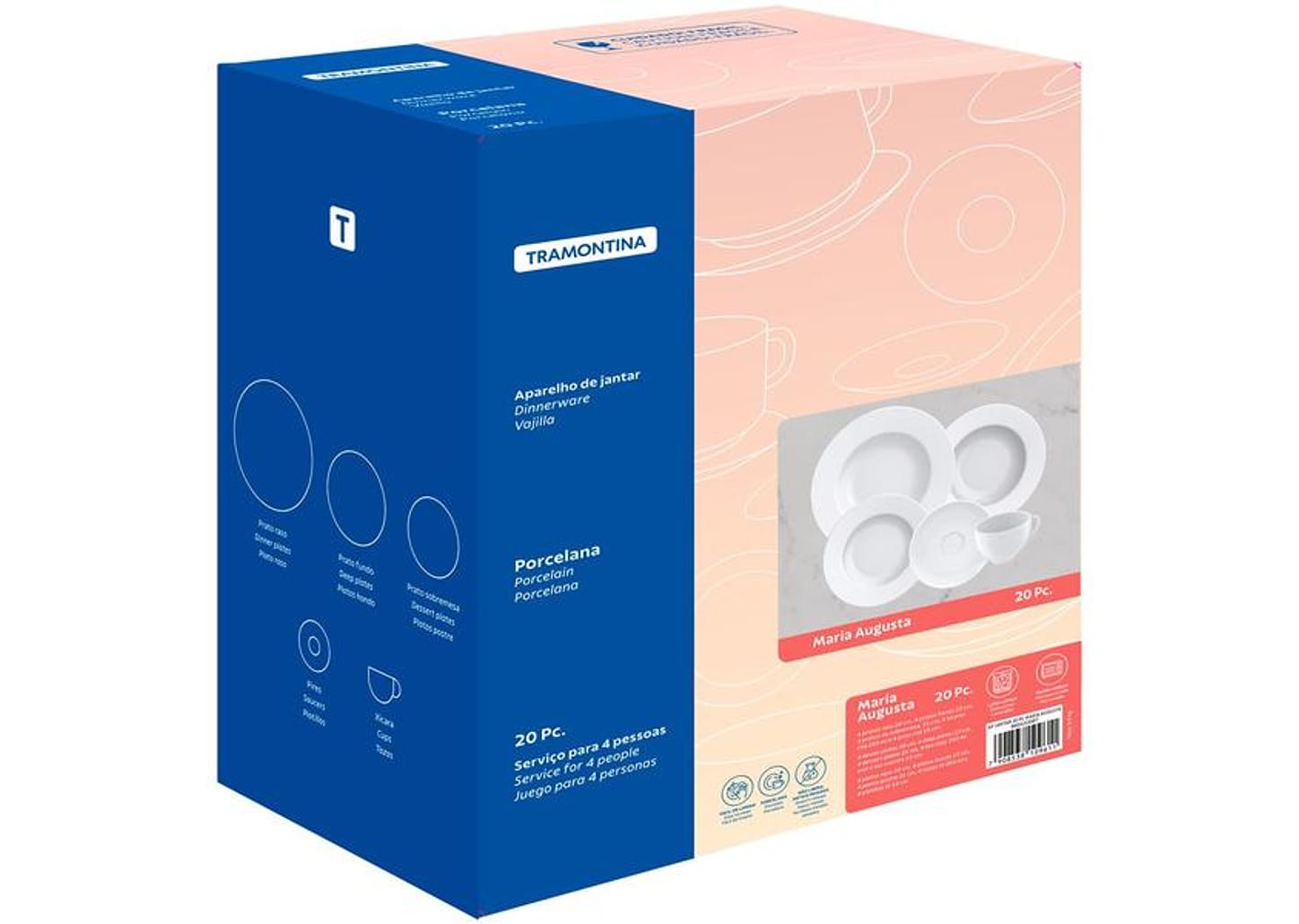 Aparelho de Jantar 20 Peças Tramontina Redondo Porcelana Branco Maria Augusta