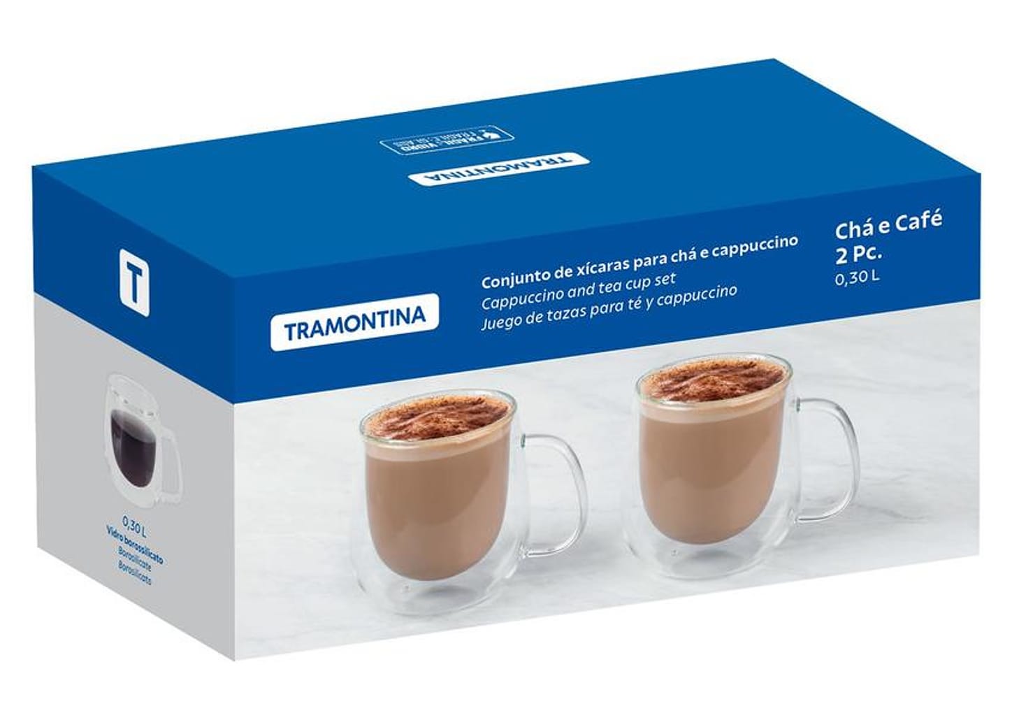 Jogo de Xícaras de Chá e Capuccino 300ml Tramontina Vidro Duplo 64760450 2 Peças