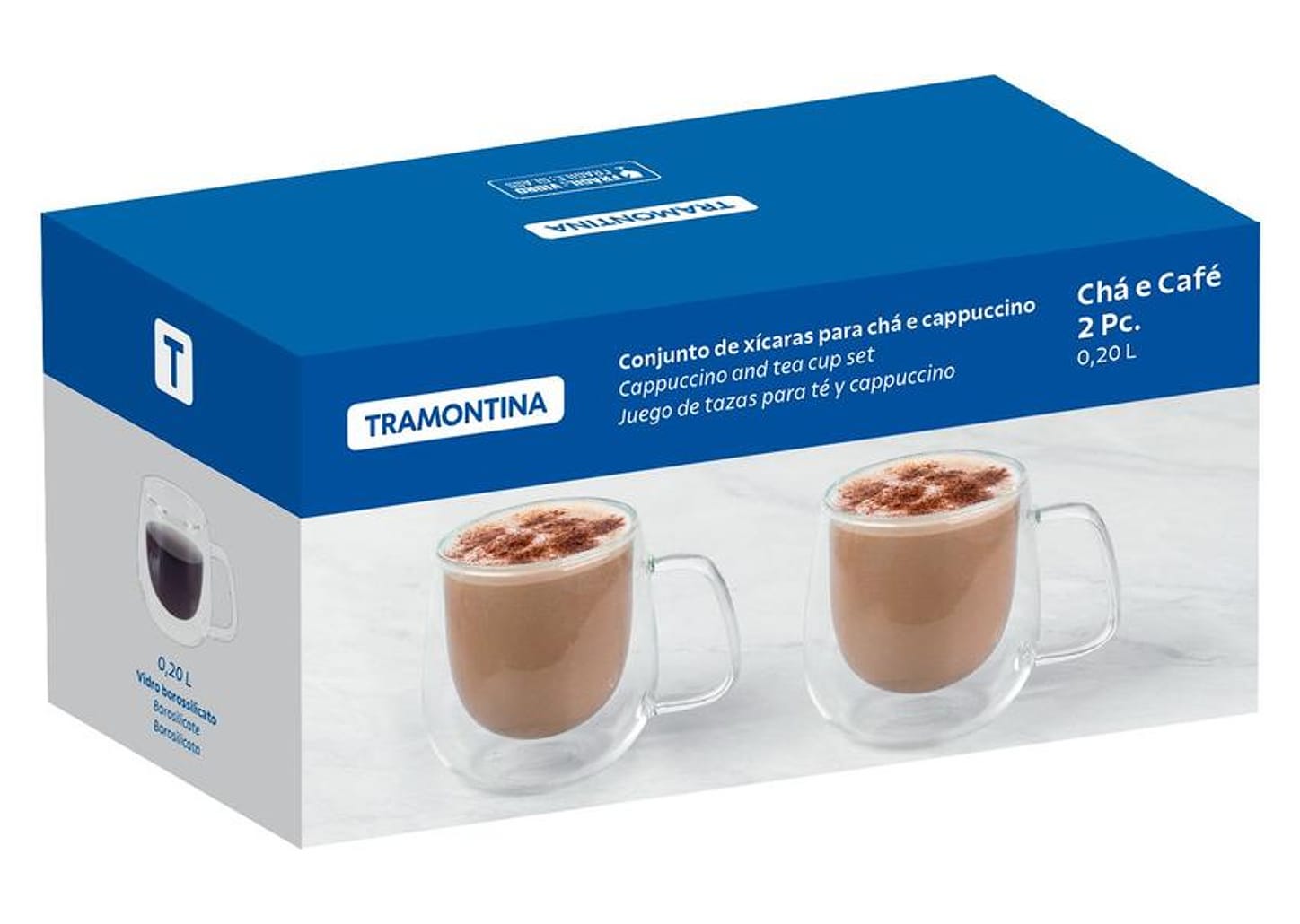 Jogo de Xícaras de Chá e Capuccino 200ml Tramontina Vidro Duplo 64760450 2 Peças