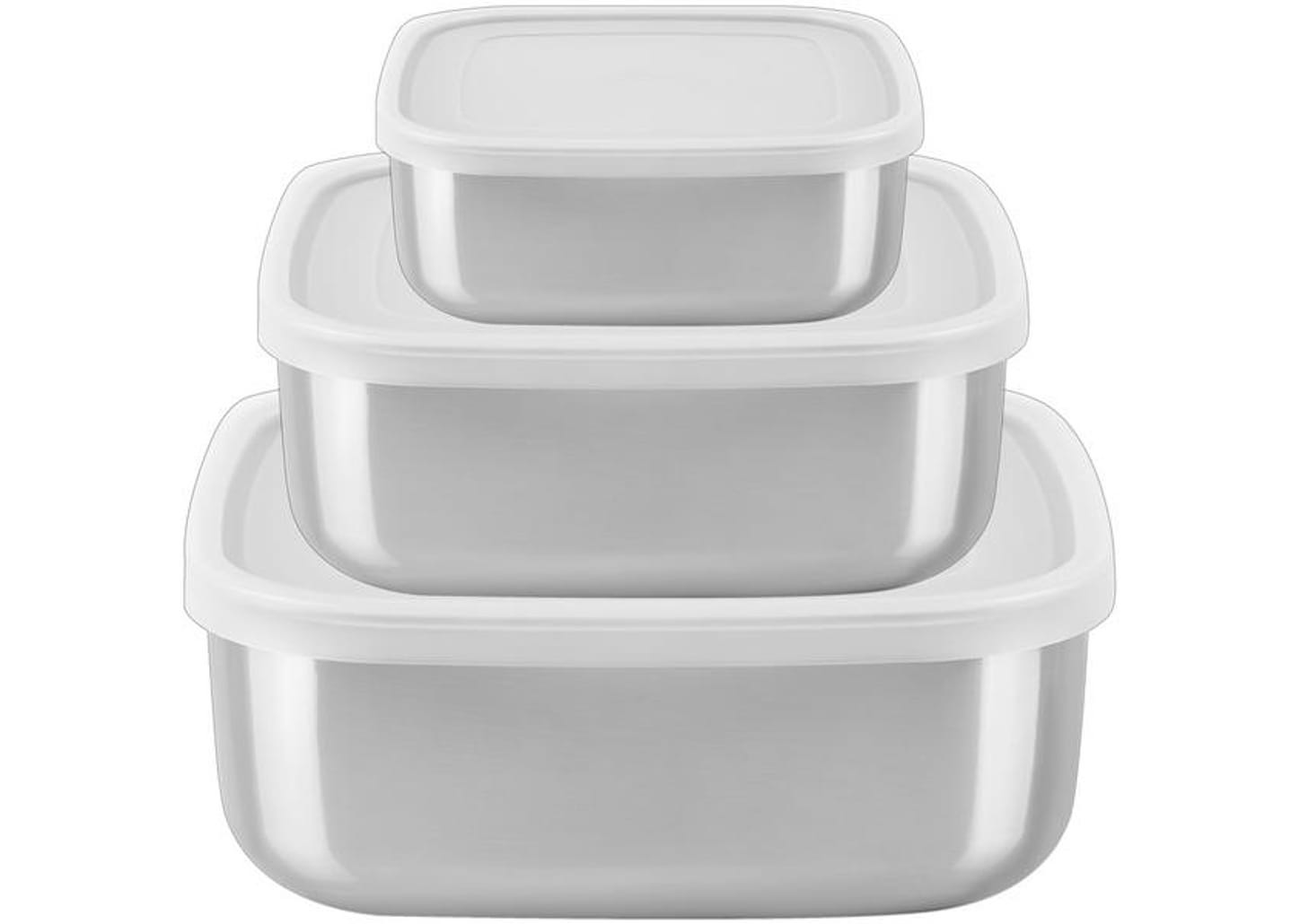 Jogo de Potes de Inox Tramontina com Tampa Quadrado Freezinox 3 Peças