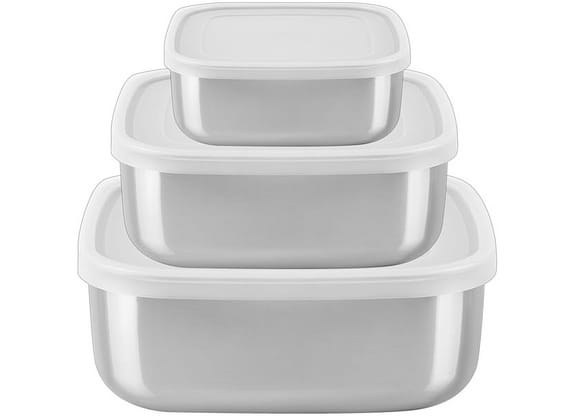 Jogo de Potes de Inox Tramontina com Tampa Quadrado Freezinox 3 Peças