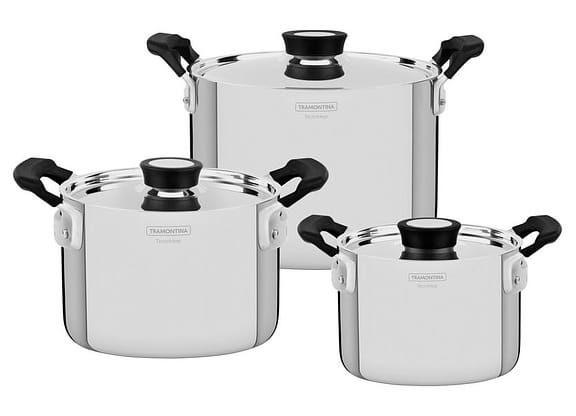 Jogo de Panelas Tramontina Inox Prata 3 Peças Grano Compact