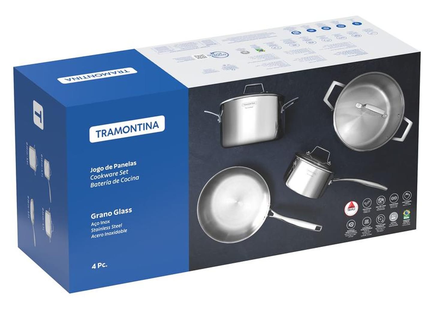 Jogo de Panelas Tramontina Inox Prata 4 Peças Grano