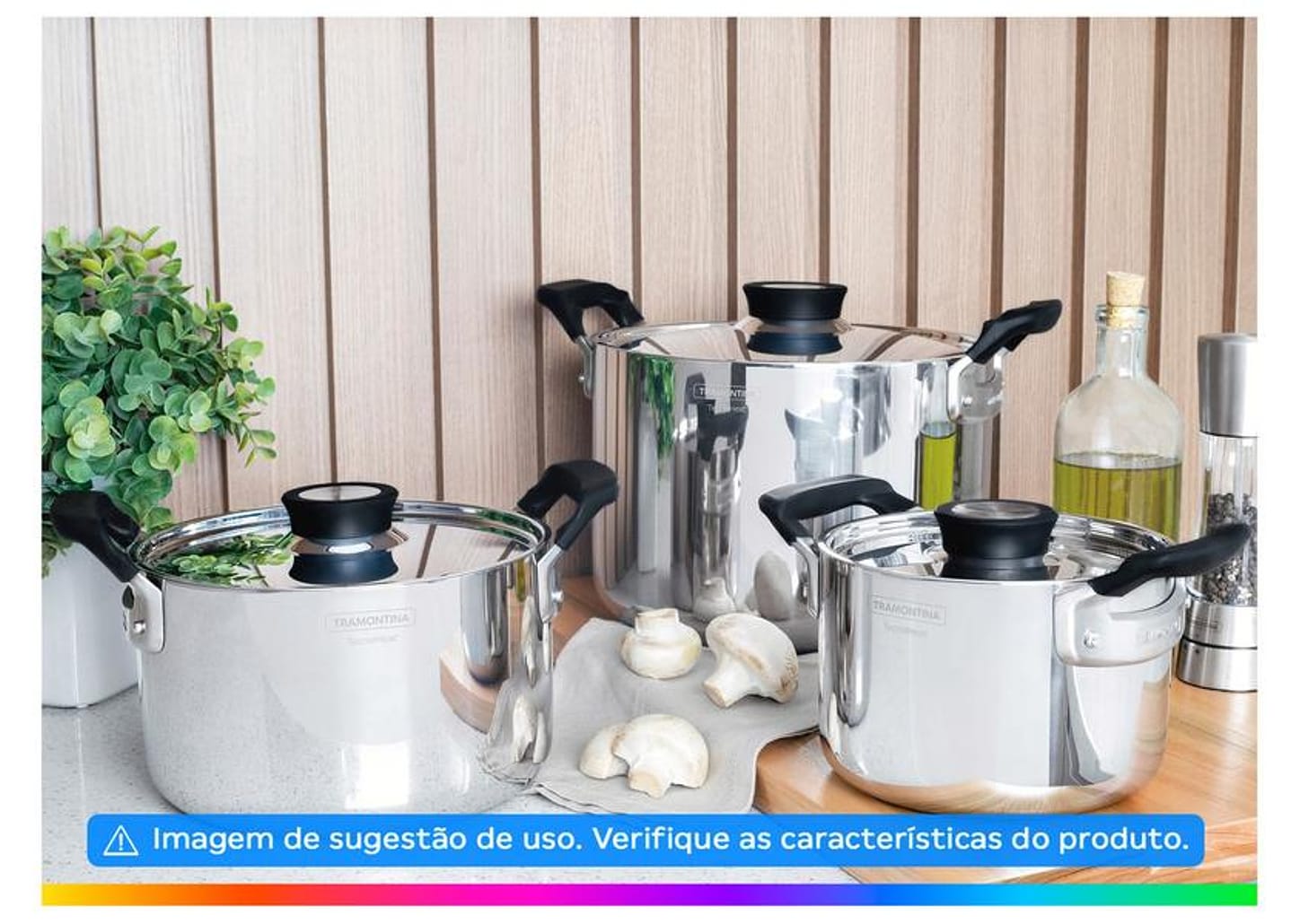 Jogo de Panelas Tramontina Inox Prata 3 Peças Grano Compact