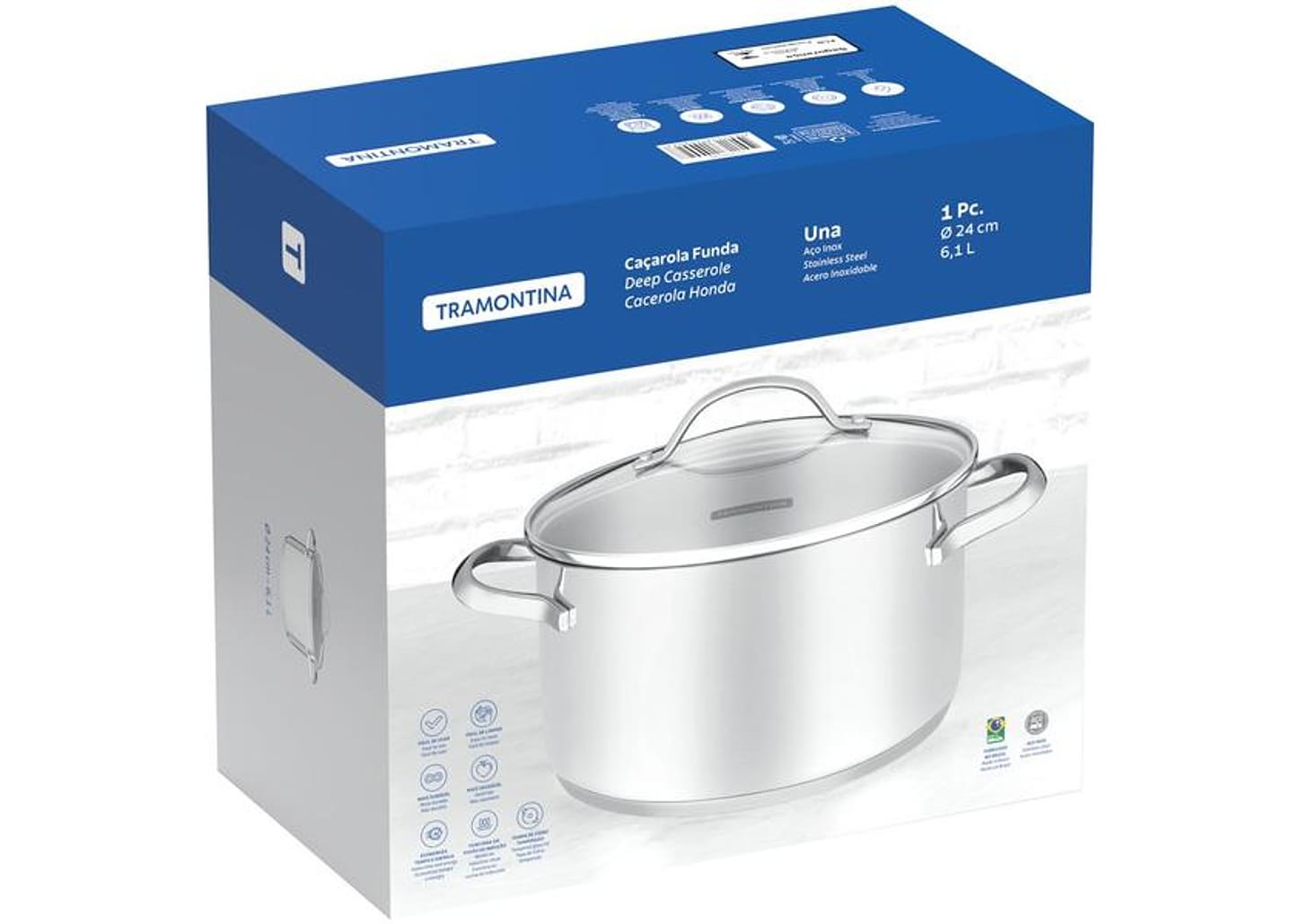 Caçarola Tramontina Inox Fundo Triplo 24cm 6,1L Una