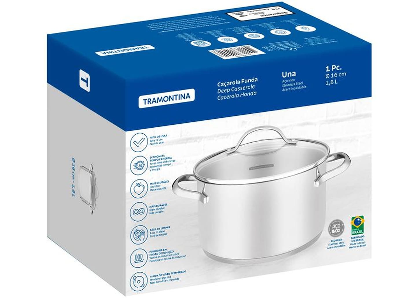 Caçarola Tramontina Inox 16cm 1,8L Una
