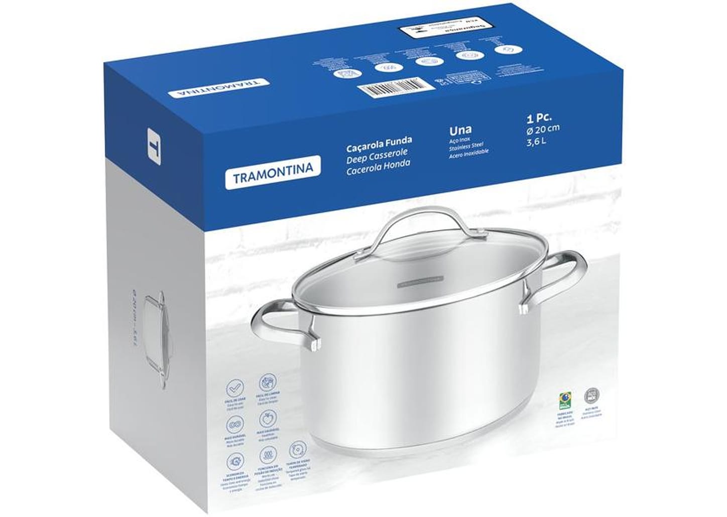Caçarola Tramontina Inox 20cm 3,6L Una