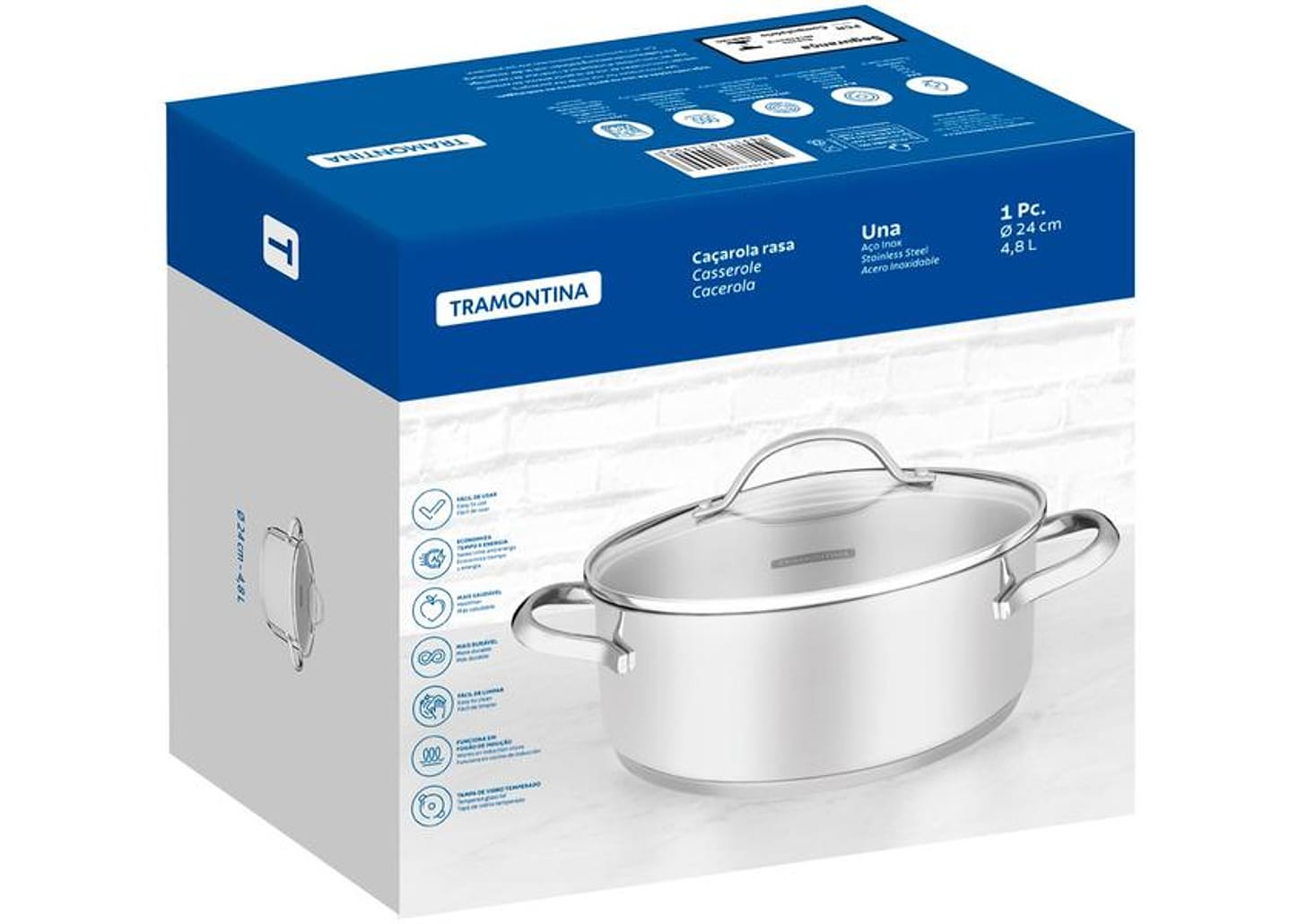 Caçarola Tramontina Inox Fundo Triplo 24cm 4,8L Una