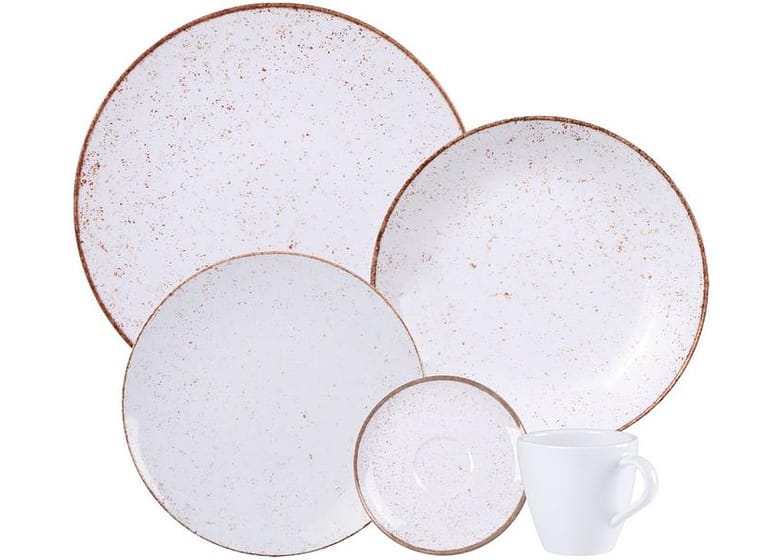 Aparelho de Jantar 20 Peças Tramontina Redondo Porcelana Branco e Marrom Mare