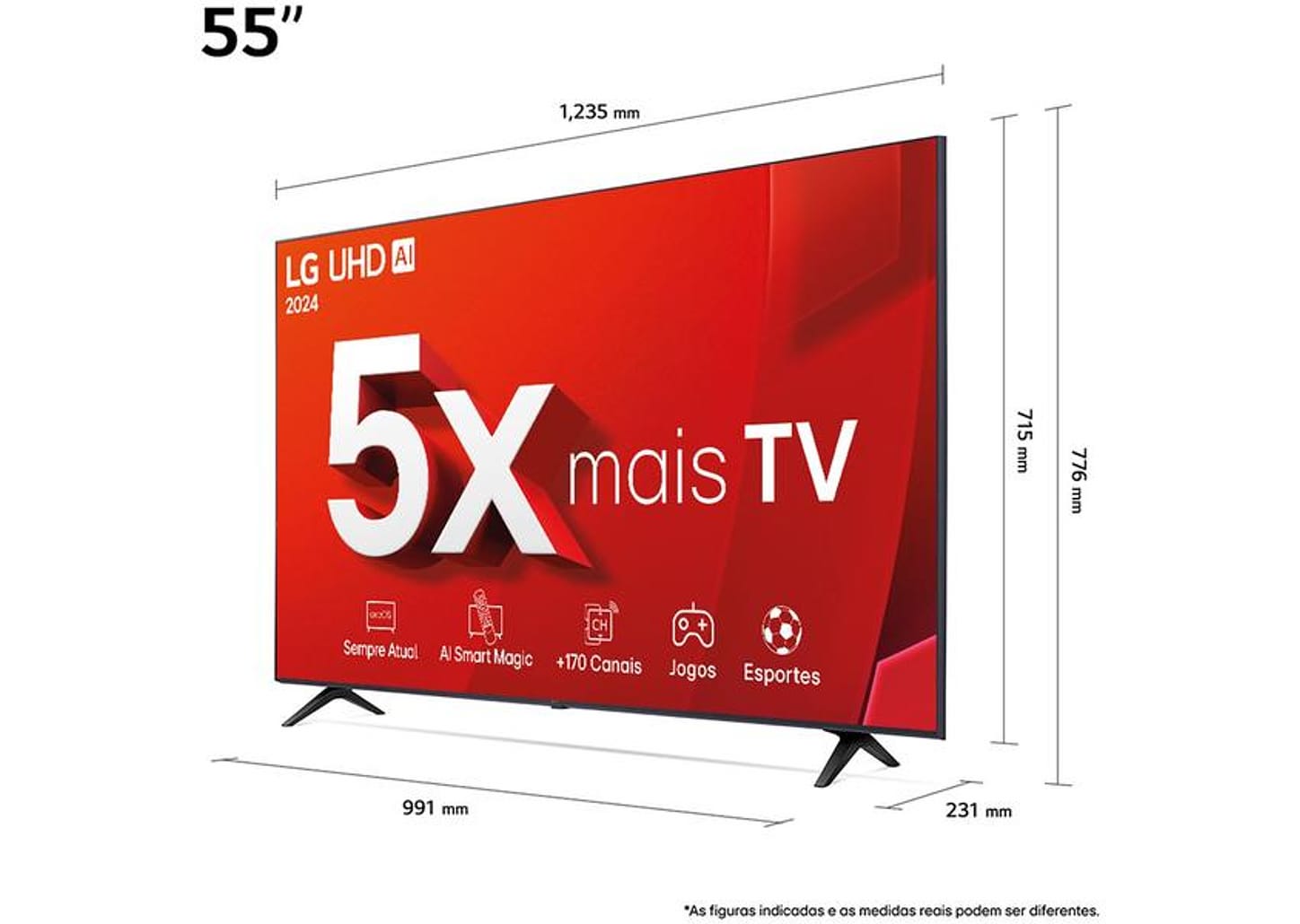 Smart TV 55" 4K UHD LCD LG 55UT8050PSA AI Processor Wi-Fi e Bluetooth 3 HDMI 2 USB