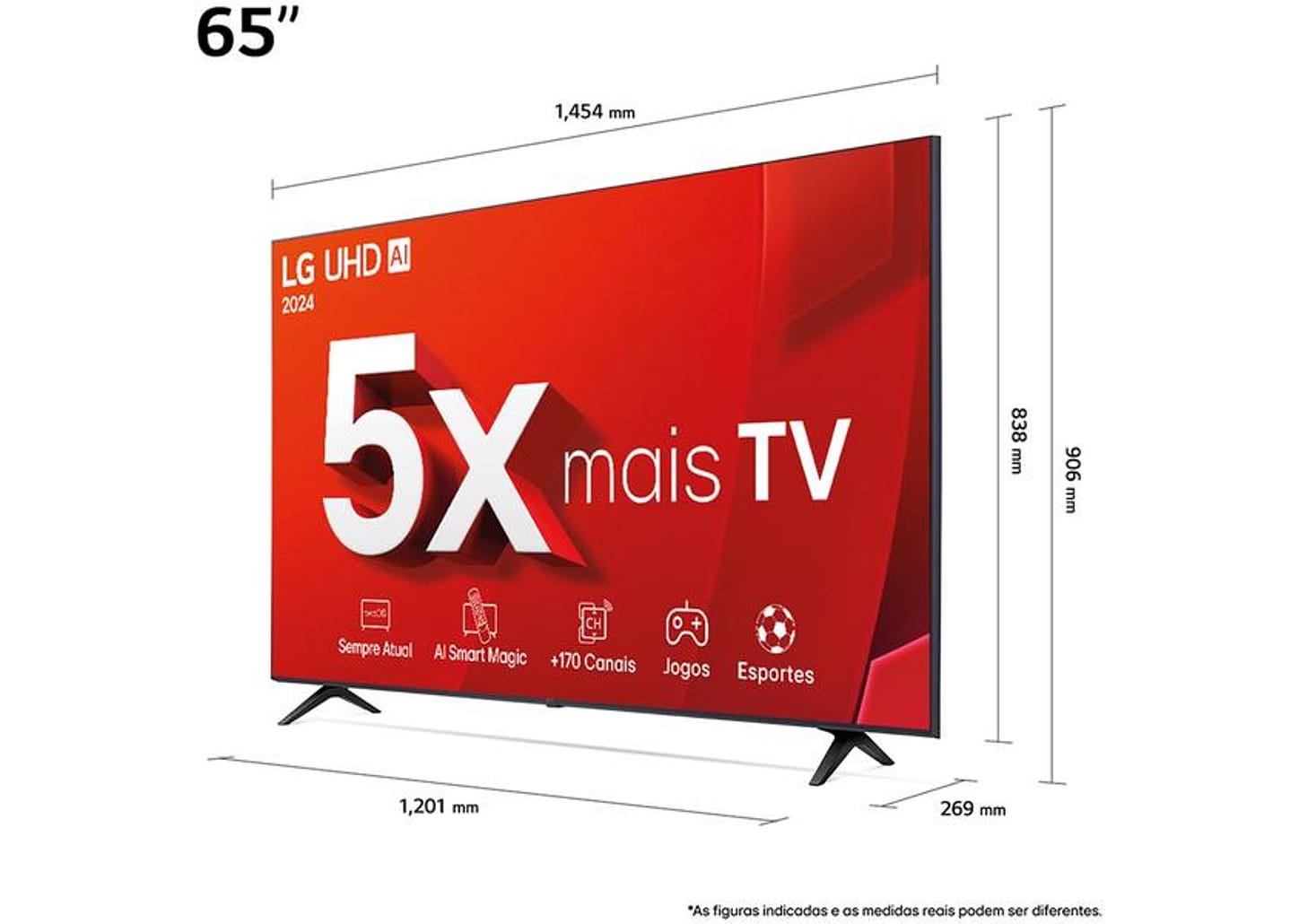 Smart TV 65" 4K UHD LCD LG 65UT8050PSA AI Processor Wi-Fi e Bluetooth 3 HDMI 2 USB