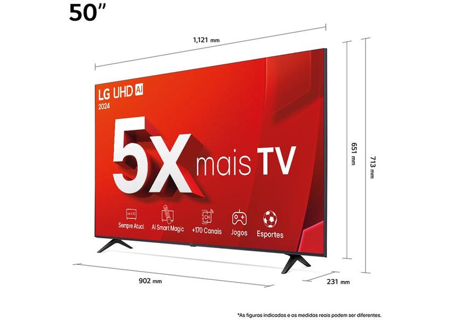 Smart TV 50" 4K UHD LCD LG 50UT8050PSA AI Processor Wi-Fi e Bluetooth 3 HDMI 2 USB