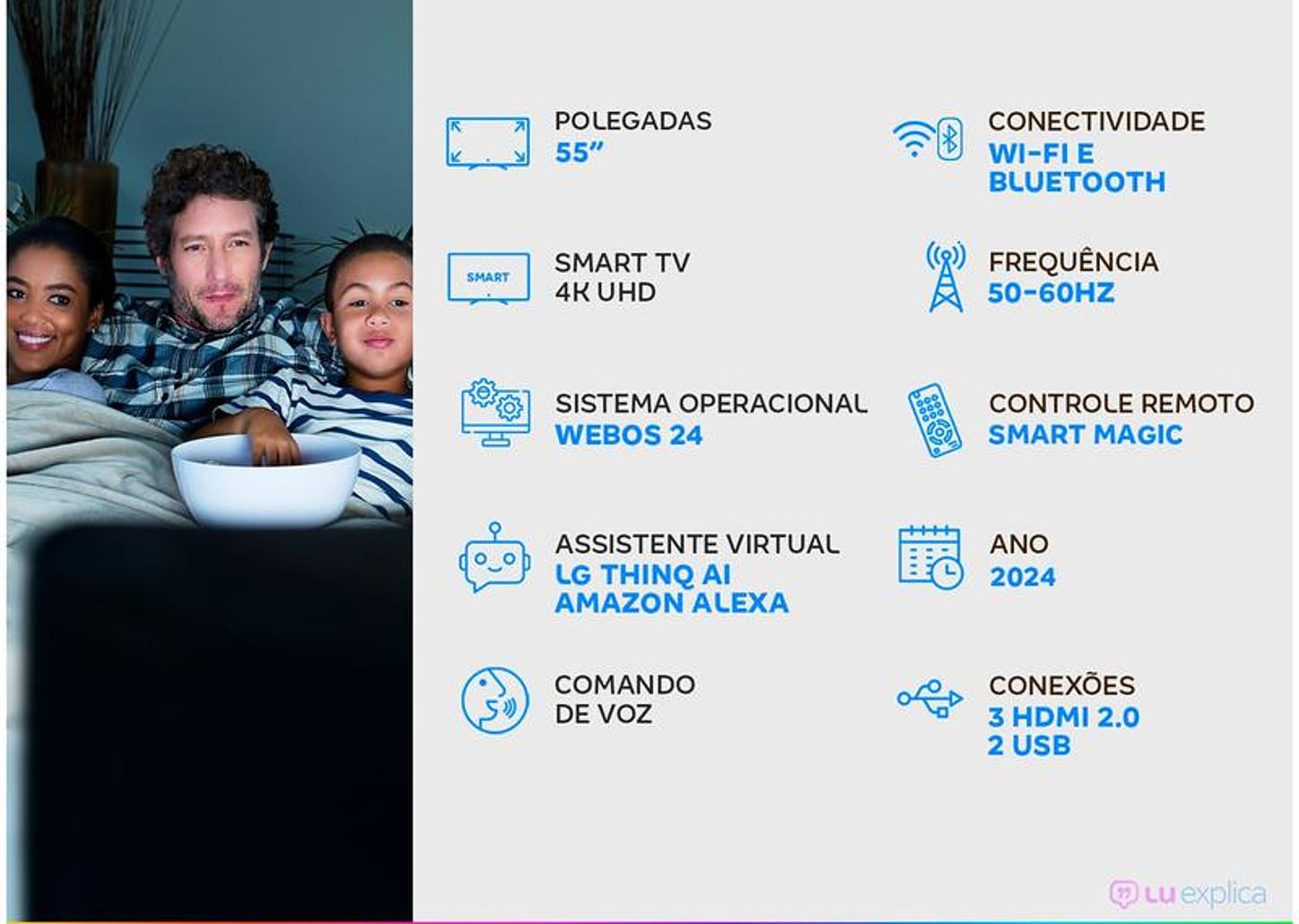 Smart TV 55" 4K UHD LCD LED NanoCel LG 55NANO80TSA AI Processor Wi-Fi e Bluetooth 3 HDMI 2 USB